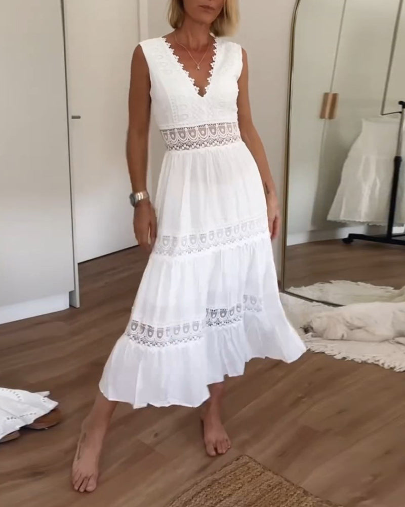 Alexandra™ | Elegant Hvit Plunge-Kjole