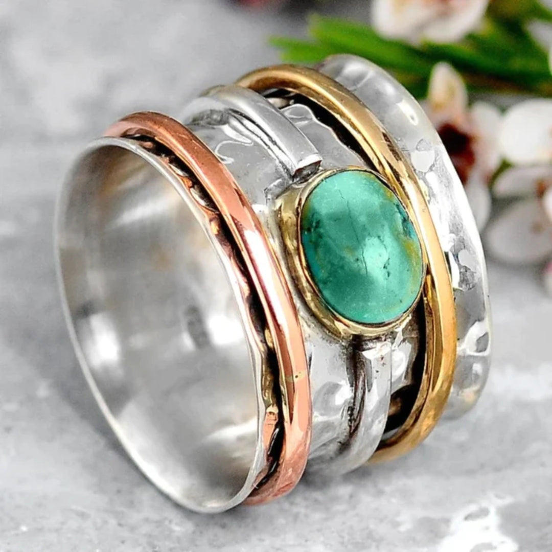 Mette™ | Vintage Gold & Silver Turquoise Ring